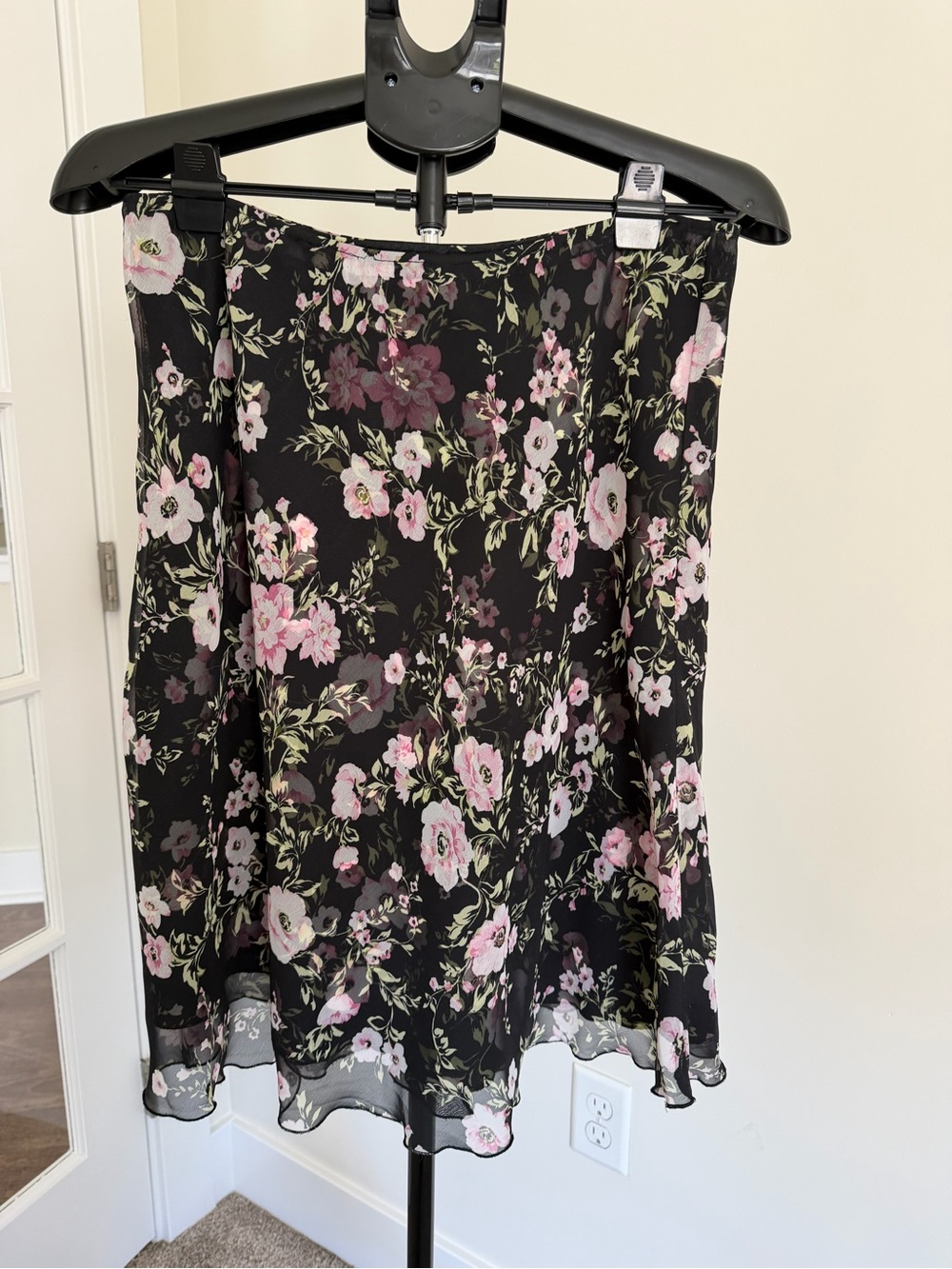 dressbarn Black Skater Skirt with Pink Floral Print